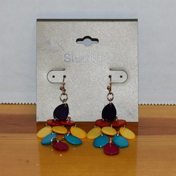 Sears Studio S Chandelier Dangle Style Colorful Teardrop Earrings - Picture 6 of 12